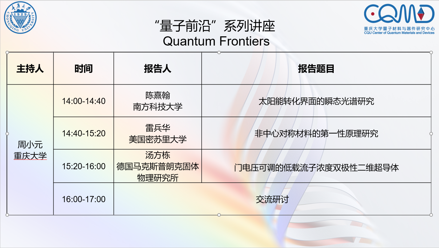 前沿卓越”讲坛：2022年重庆大学前沿院量子材料与器件前沿讲座（八